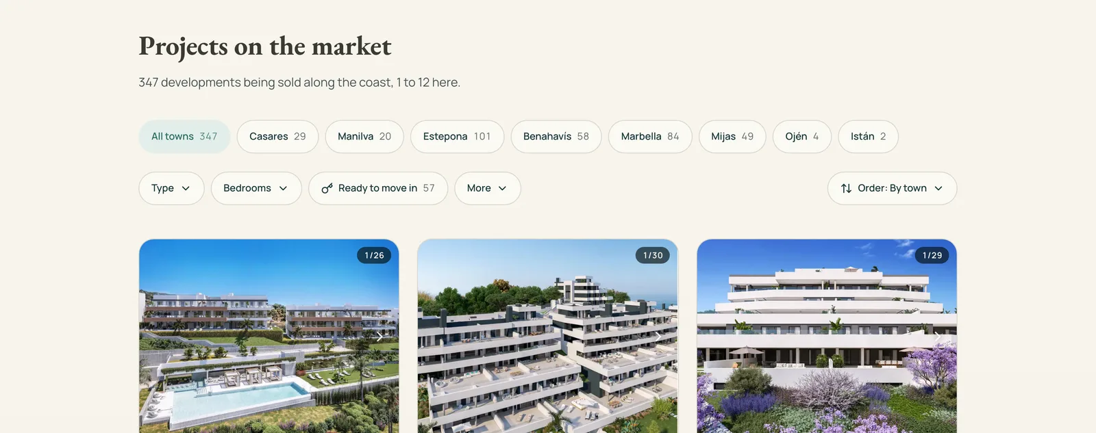 New developments at a desk: the projects on the market by town, with their photographs