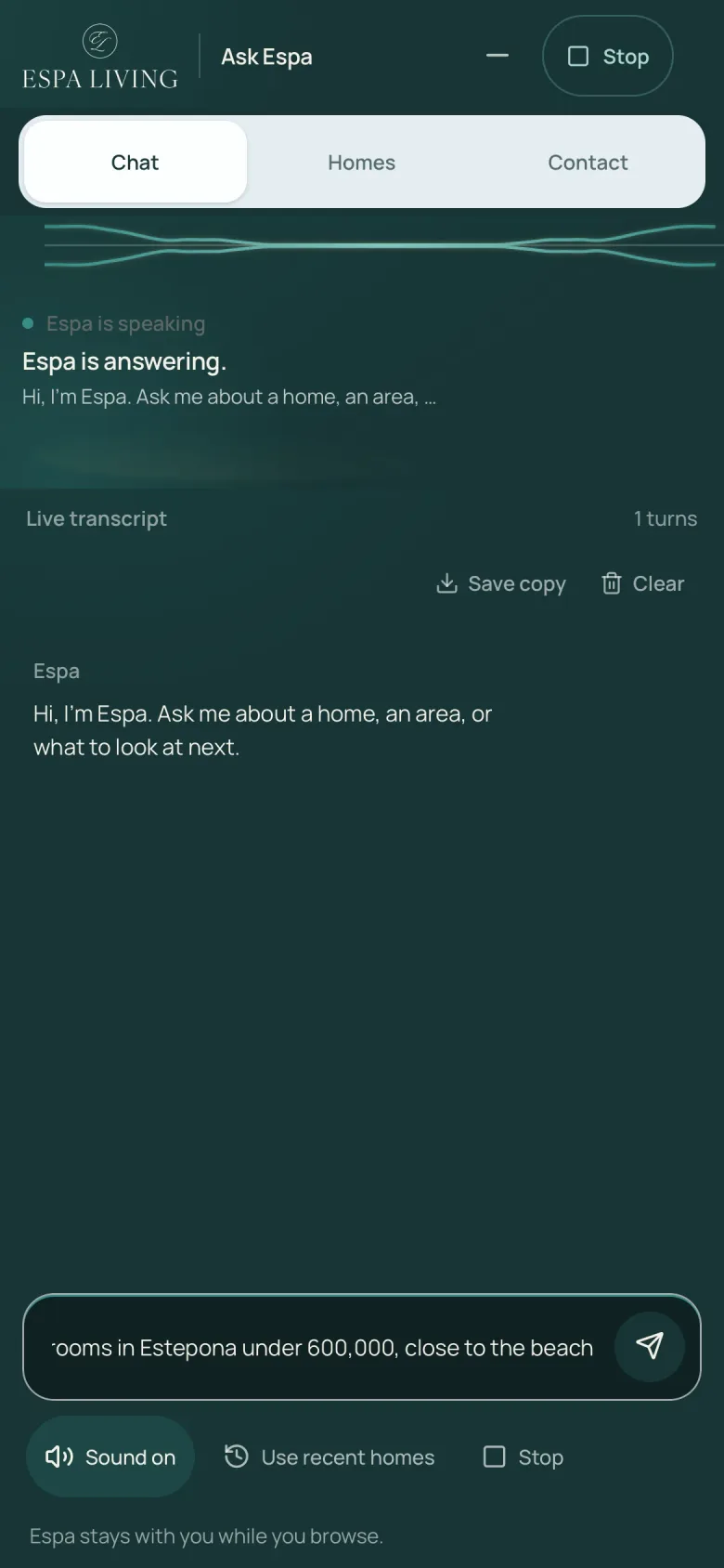 Ask Espa on a phone, a question typed in plain words in its box