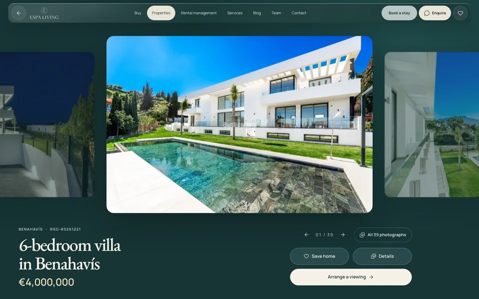 A property page in the new build, with the gallery and the viewing request under it.