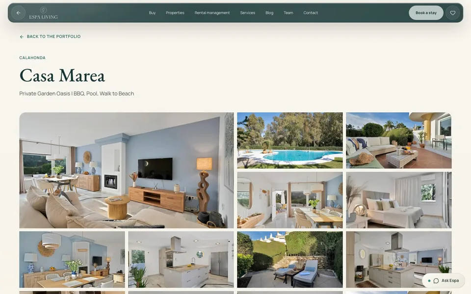 A holiday rental page in the new build, with its photo grid.