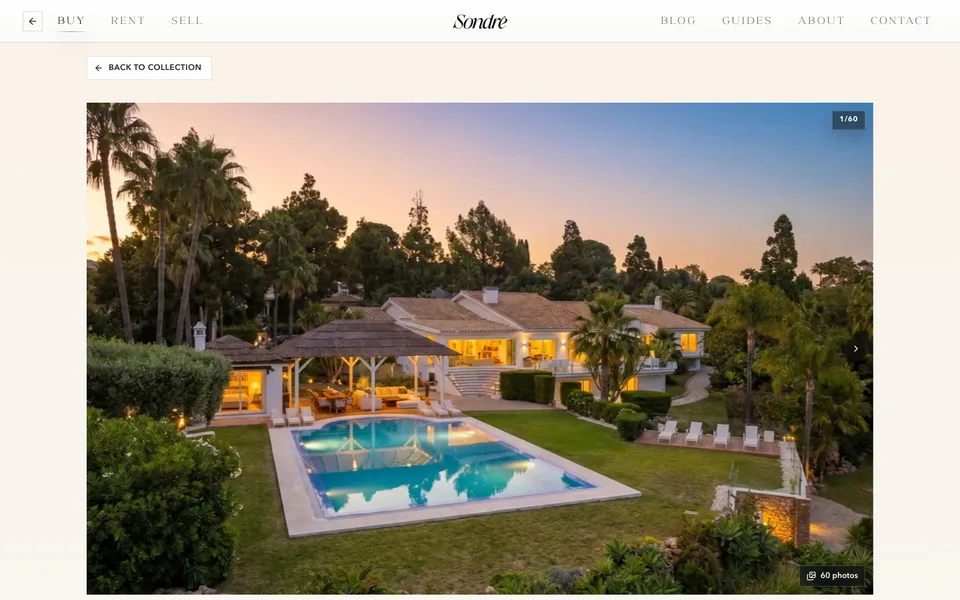 A villa listing on the same site, on a desktop screen.